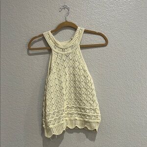 Pink Rose Cream Knit crochet Sleeveless Top Size Small 
Cotton Blend Boho Chic